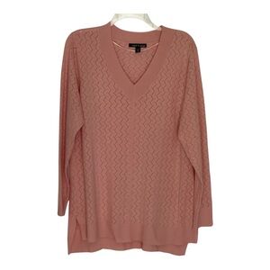 Cable & Gauge Pink light V-Neck tunic Sweater open islet design